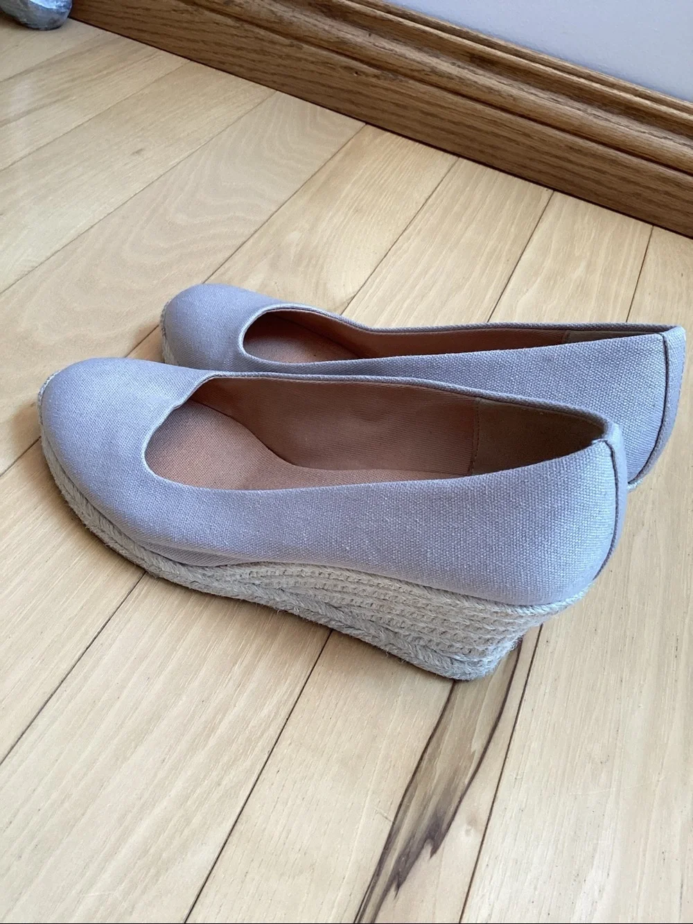 J.Crew beige canvas Seville espadrille wedge heel sandals. Women’s size 8.5